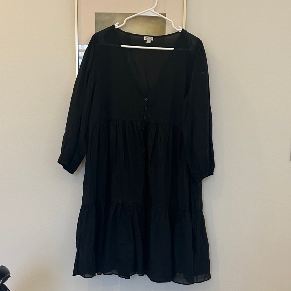 NWOT J Crew V-neck Tiered Sheer Black Dress